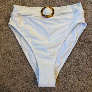 White High-Waisted Bikini Bottoms with Tortoise Ring